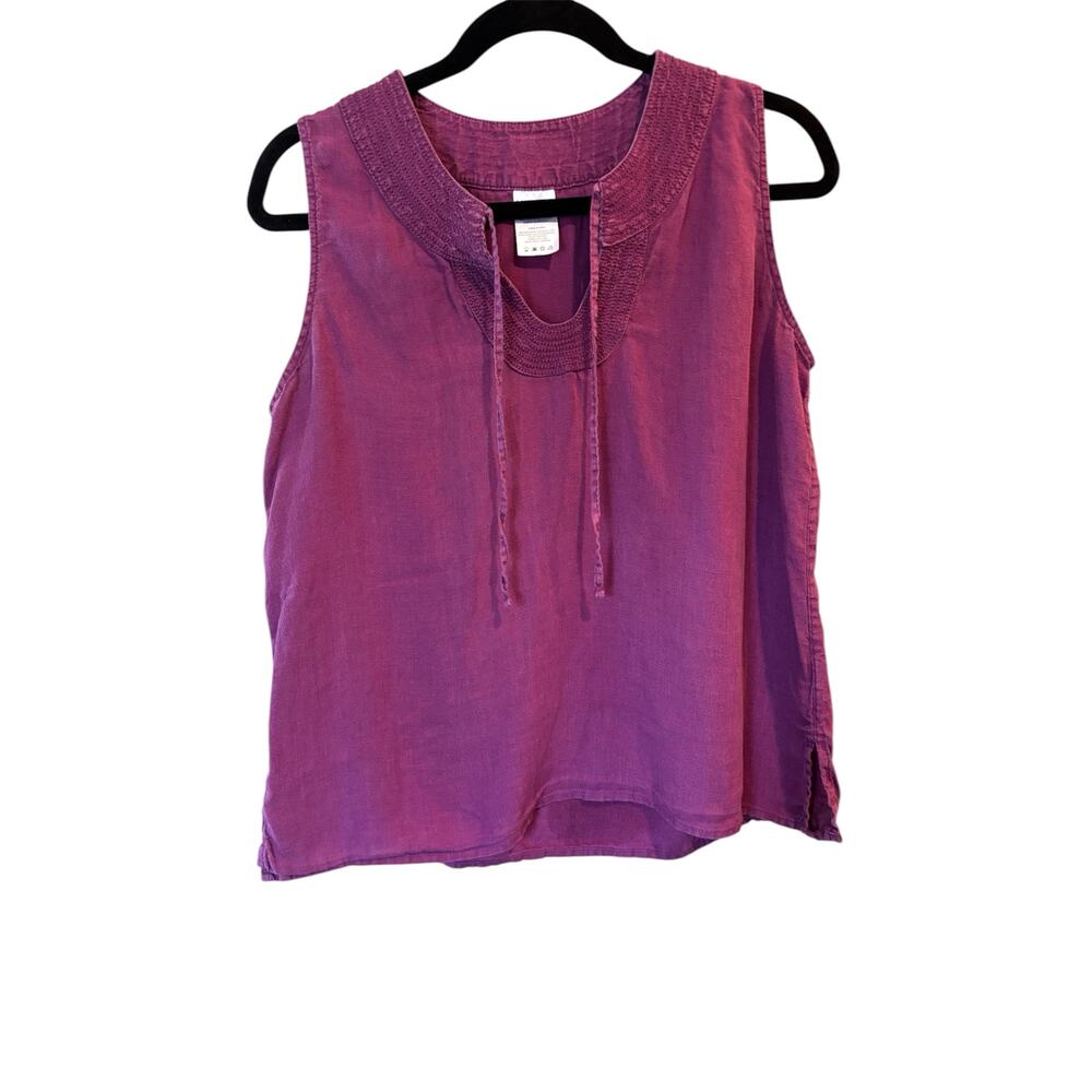 Vintage Lands' End Boho Linen Sleeveless Top in Plum Size 10 Petite